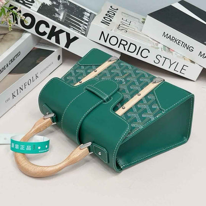 Green Goyardine Coated Canvas and Leather PM Saigon Top Handle Bag