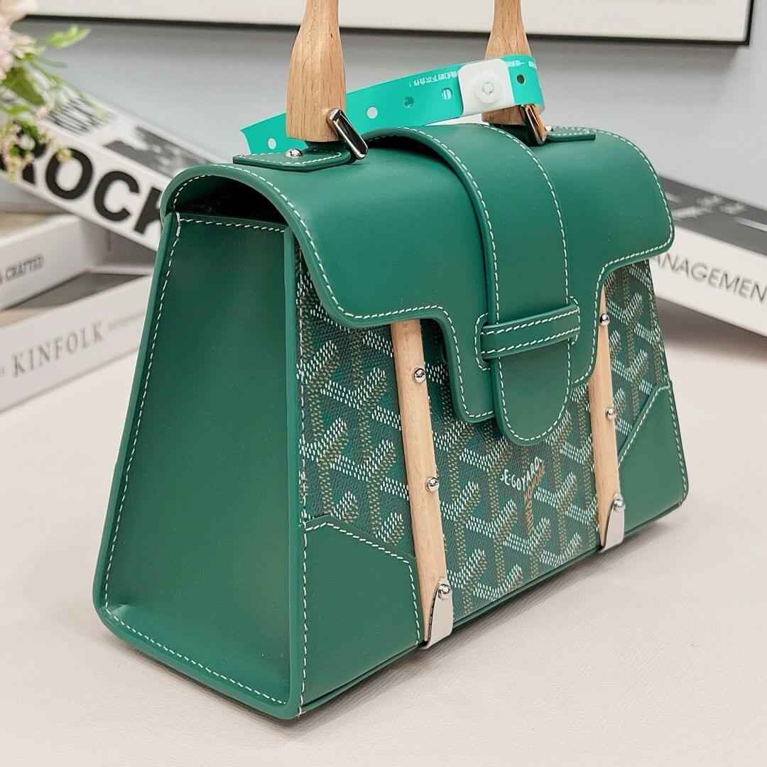 Green Goyardine Coated Canvas and Leather PM Saigon Top Handle Bag