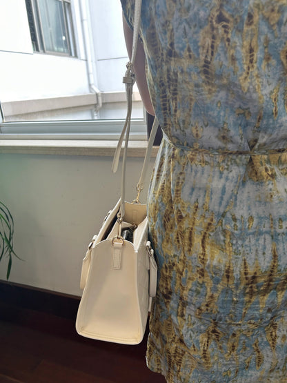 White Quilted Leather Crossbody Bag with Dual Handles MiamiLeathers.com
