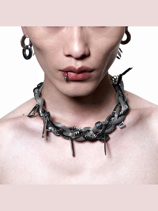 Industrial Mesh Braided Choker Necklace - Wolvess