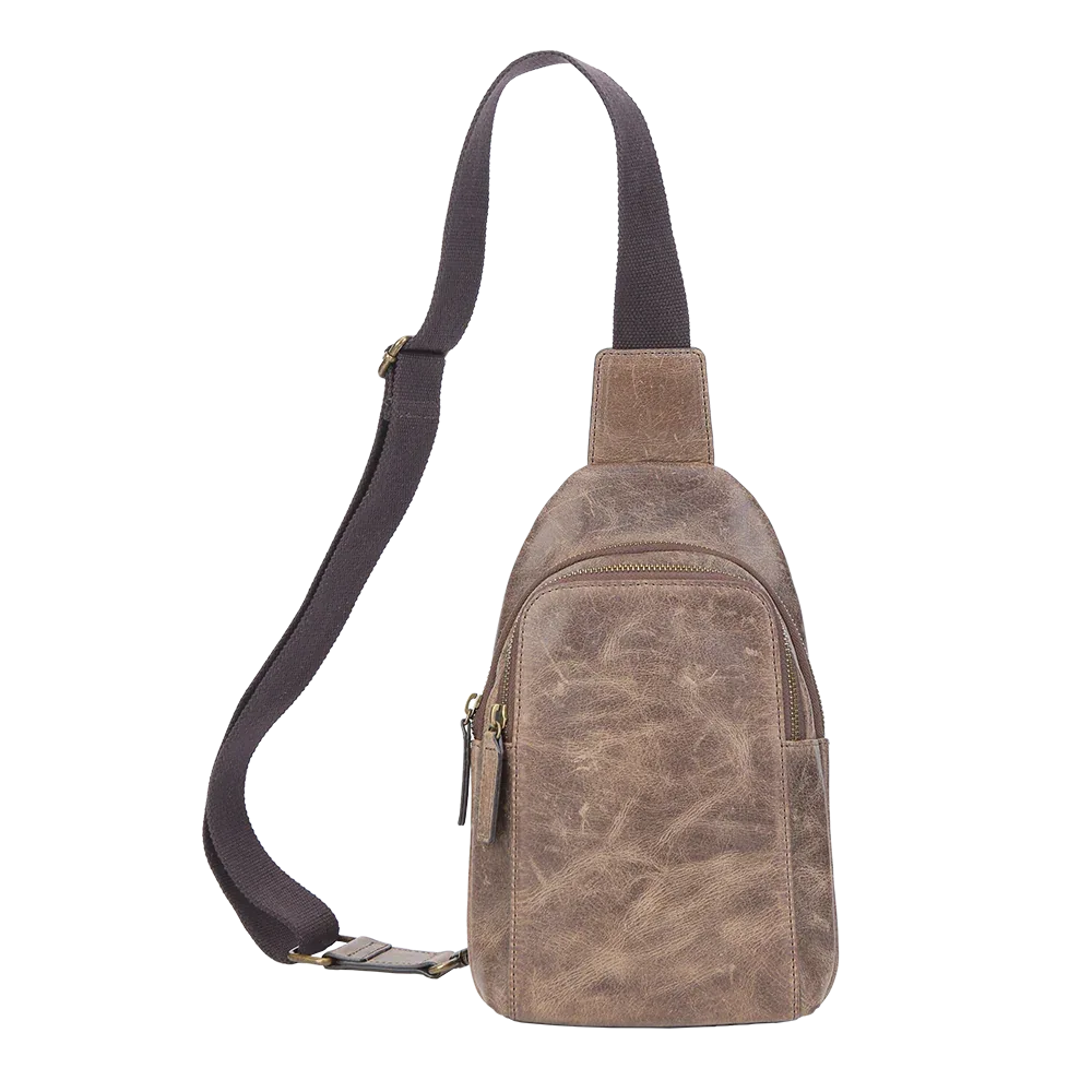 Crazy Horse Leather Sling Bag Small Version – Brown Full-Grain Crossbody for Men MiamiLeathers.com