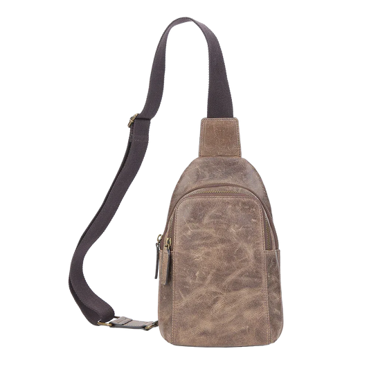 Crazy Horse Leather Sling Bag Small Version – Brown Full-Grain Crossbody for Men MiamiLeathers.com