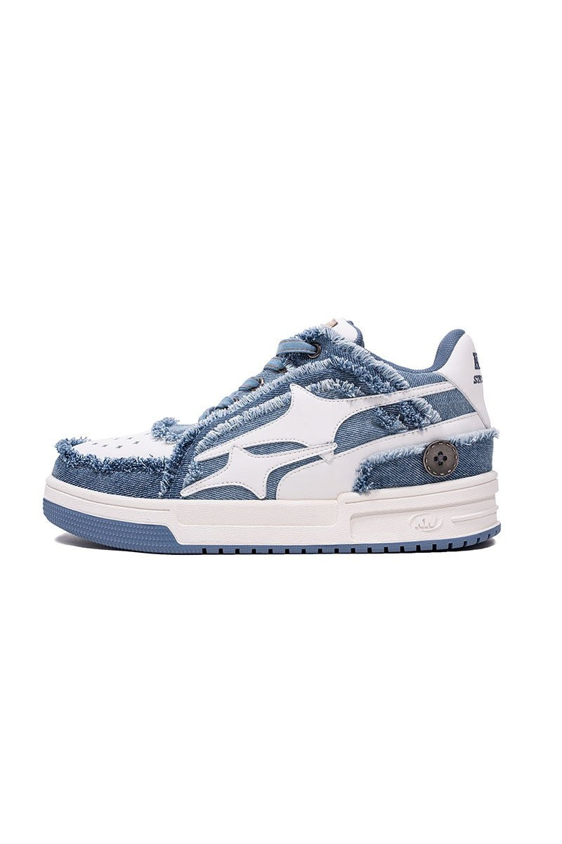 Distressed Denim Court Sneakers - Wolvess
