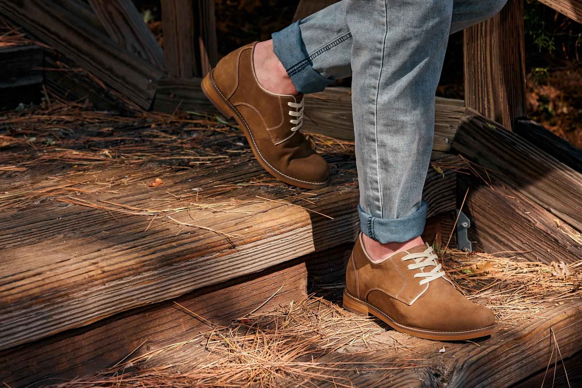 CALTO - J1312 - 3 Inches Taller (Khaki Brown) - Business Casual Leather Derbies Tallmenshoes.com