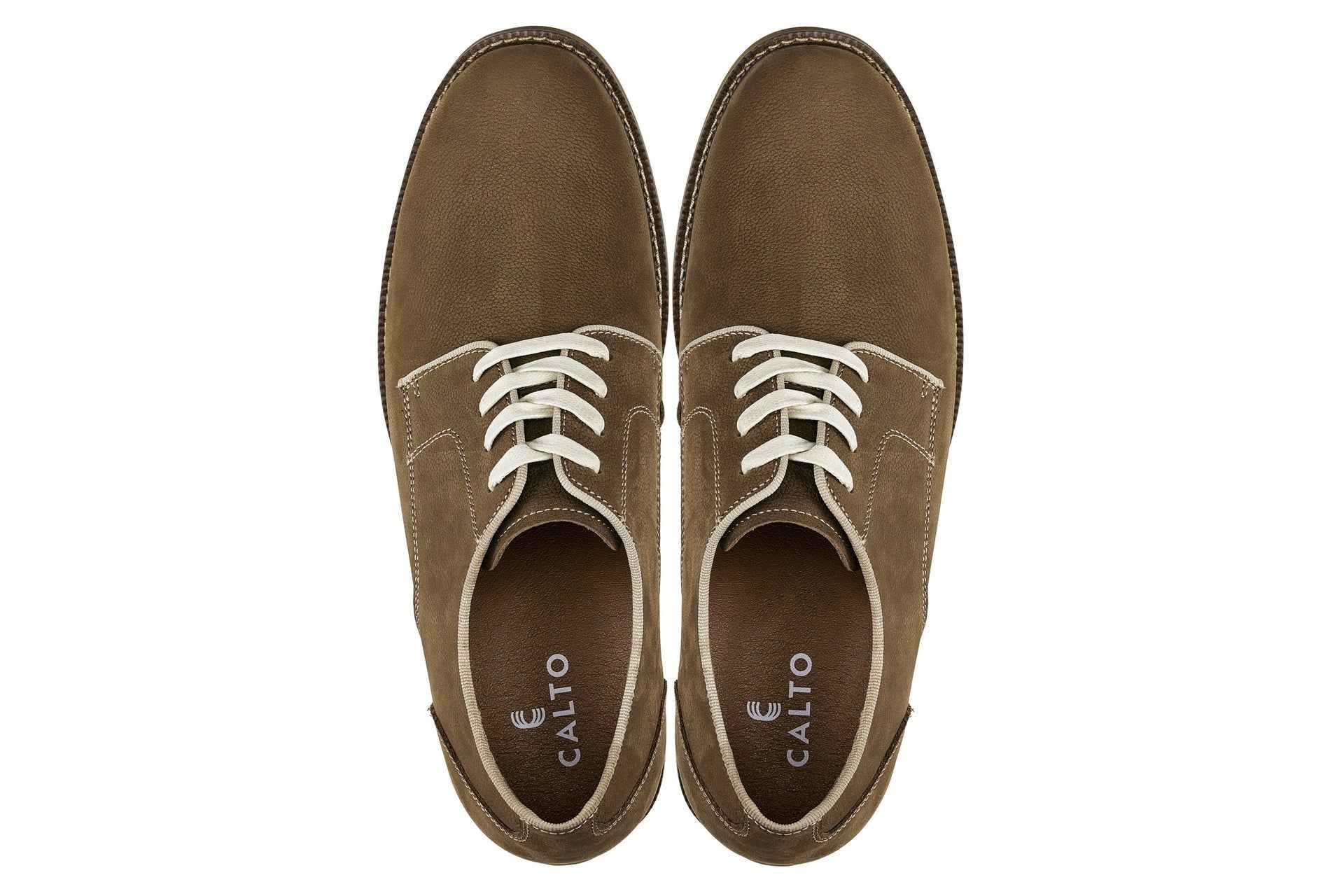 CALTO - J1312 - 3 Inches Taller (Khaki Brown) - Business Casual Leather Derbies Tallmenshoes.com