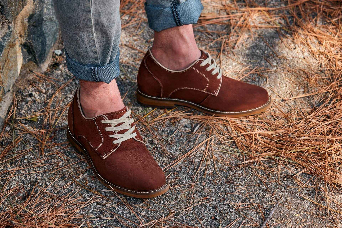 CALTO - J1313 - 3 Inches Taller (Terracotta Brown) - Business Casual Leather Derbies Tallmenshoes.com