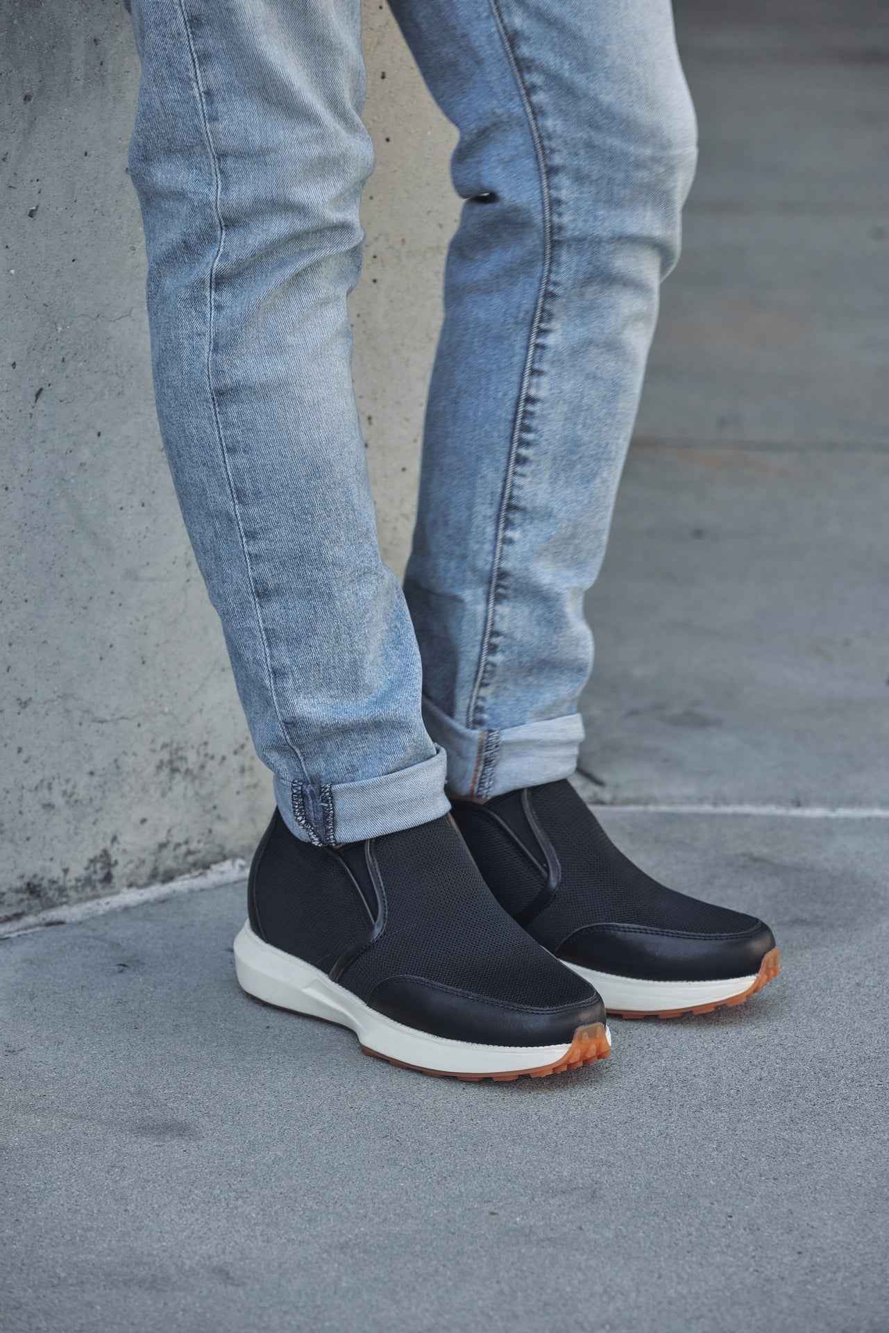 CALTO - J1433  - 3.3 Inches Taller (Black) - Casual Chunky Sole Sneaker Loafers Tallmenshoes.com