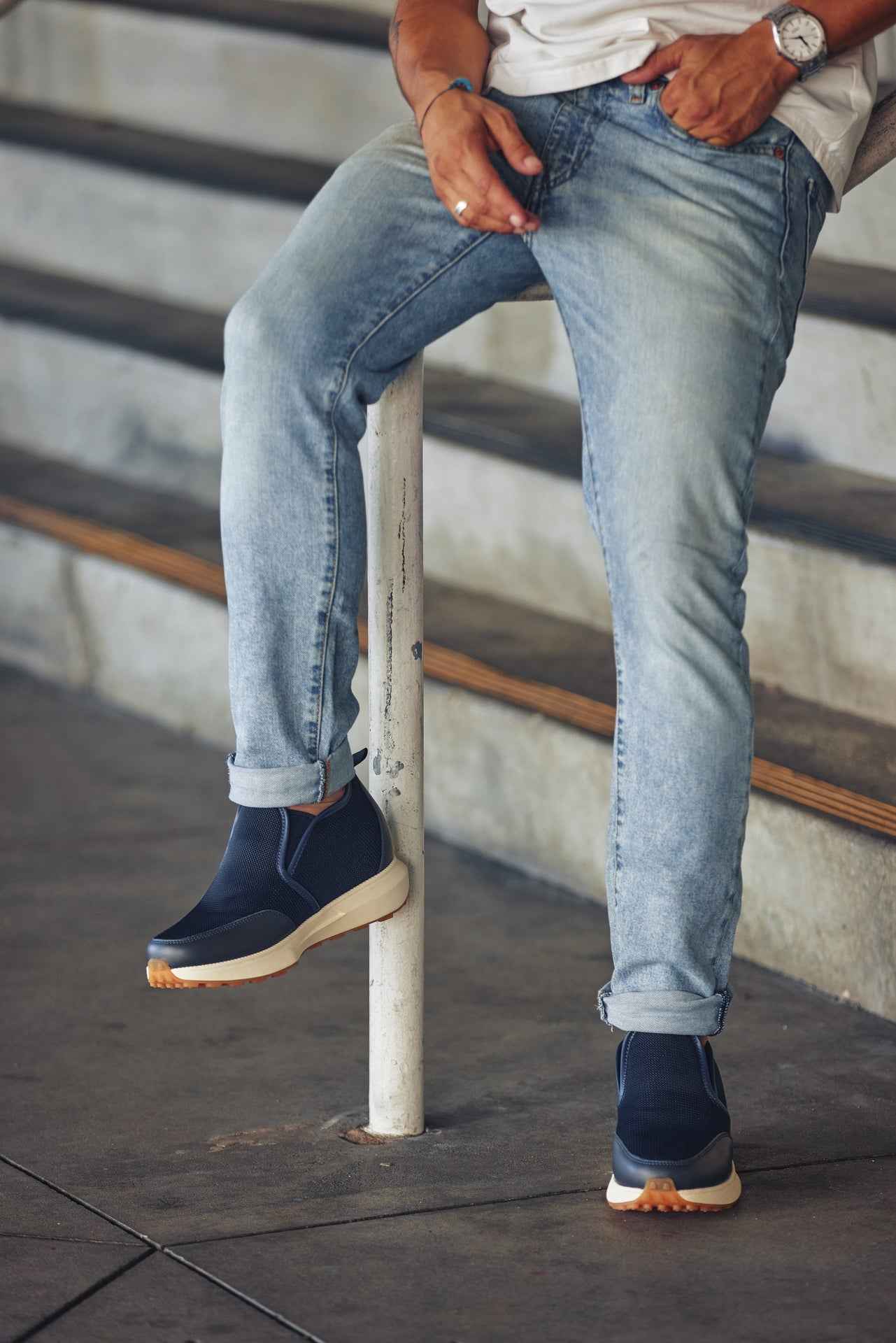 CALTO - J1435  - 3.3 Inches Taller (Dark Blue) - Casual Chunky Sole Sneaker Loafers Tallmenshoes.com
