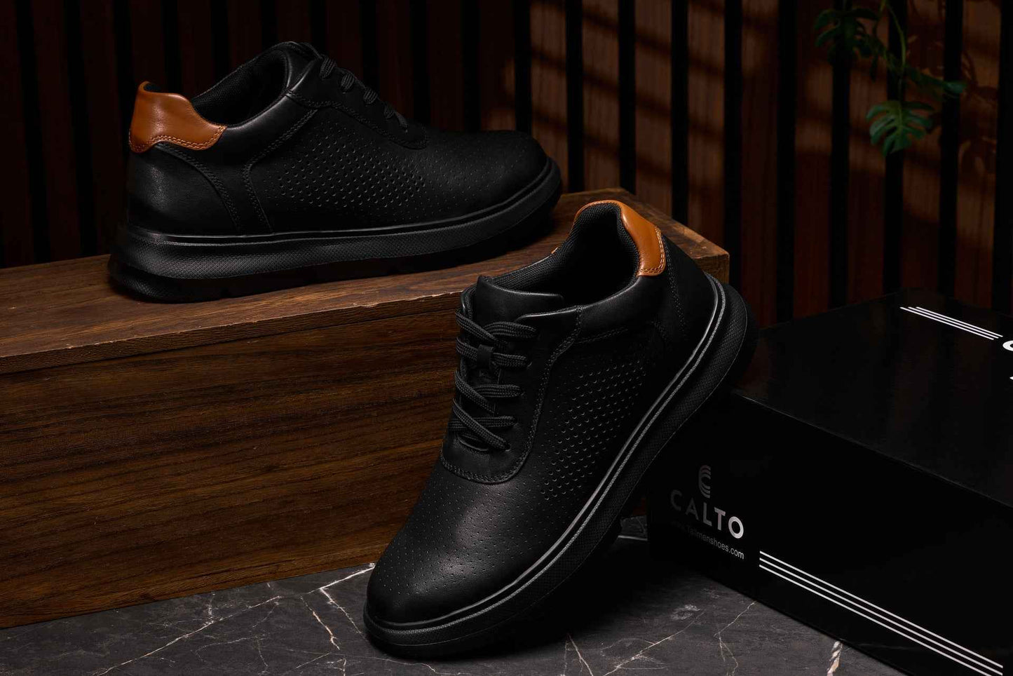 CALTO - J1580  - 2.6 Inches Taller (Black/Black Sole) - Lightweight Casual Walkers Tallmenshoes.com