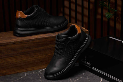 CALTO - J1580  - 2.6 Inches Taller (Black/Black Sole) - Lightweight Casual Walkers Tallmenshoes.com