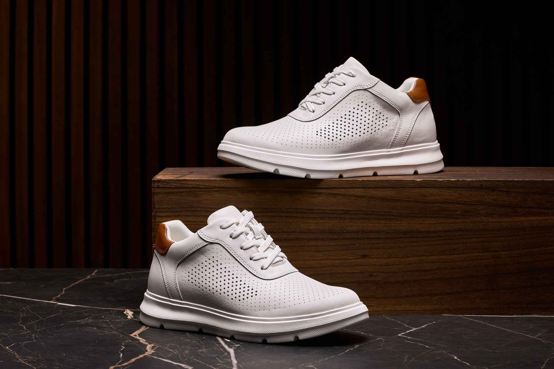 CALTO - J1581  - 2.6 Inches Taller (White) - Lightweight Casual Walkers Tallmenshoes.com