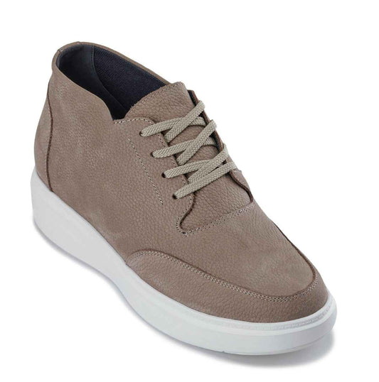 CALTO - J1770  - 3.2 Inches Taller (Khaki) - Casual Chunky Sole Boots – Soft Pebble Grain Nubuck Leather Tallmenshoes.com