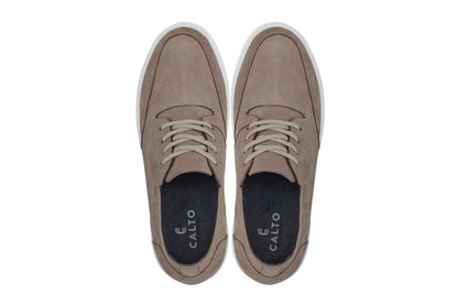 CALTO - J1770  - 3.2 Inches Taller (Khaki) - Casual Chunky Sole Boots – Soft Pebble Grain Nubuck Leather Tallmenshoes.com