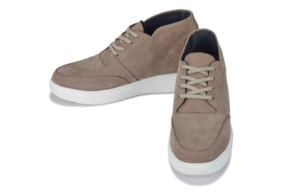 CALTO - J1770  - 3.2 Inches Taller (Khaki) - Casual Chunky Sole Boots – Soft Pebble Grain Nubuck Leather Tallmenshoes.com