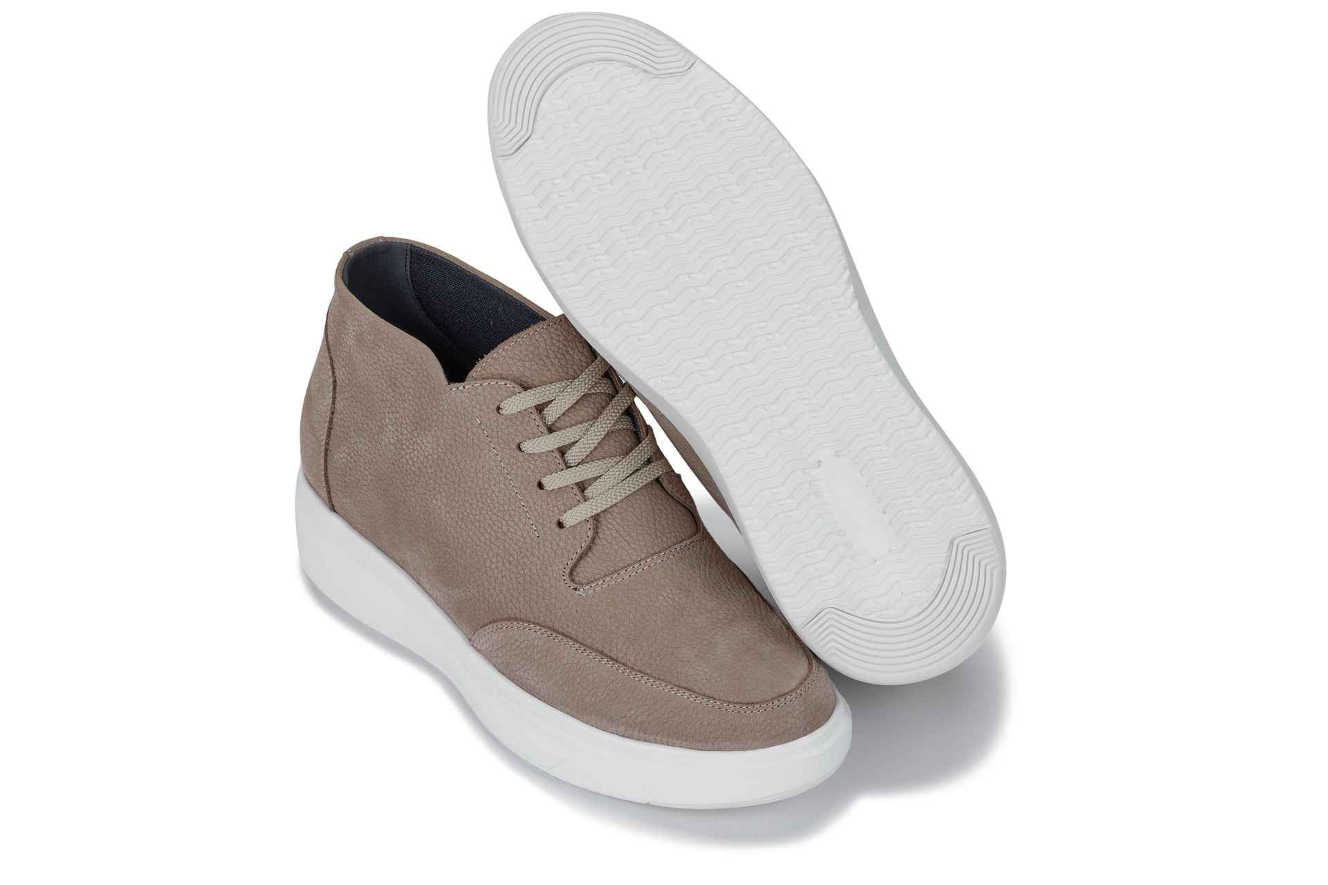 CALTO - J1770  - 3.2 Inches Taller (Khaki) - Casual Chunky Sole Boots – Soft Pebble Grain Nubuck Leather Tallmenshoes.com
