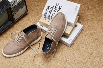 CALTO - J1770  - 3.2 Inches Taller (Khaki) - Casual Chunky Sole Boots – Soft Pebble Grain Nubuck Leather Tallmenshoes.com