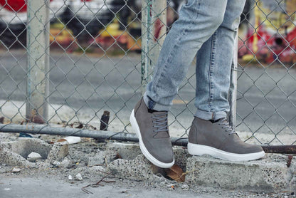 CALTO - J1771  - 3.2 Inches Taller (Grey) - Casual Chunky Sole Boots – Soft Pebble Grain Nubuck Leather Tallmenshoes.com