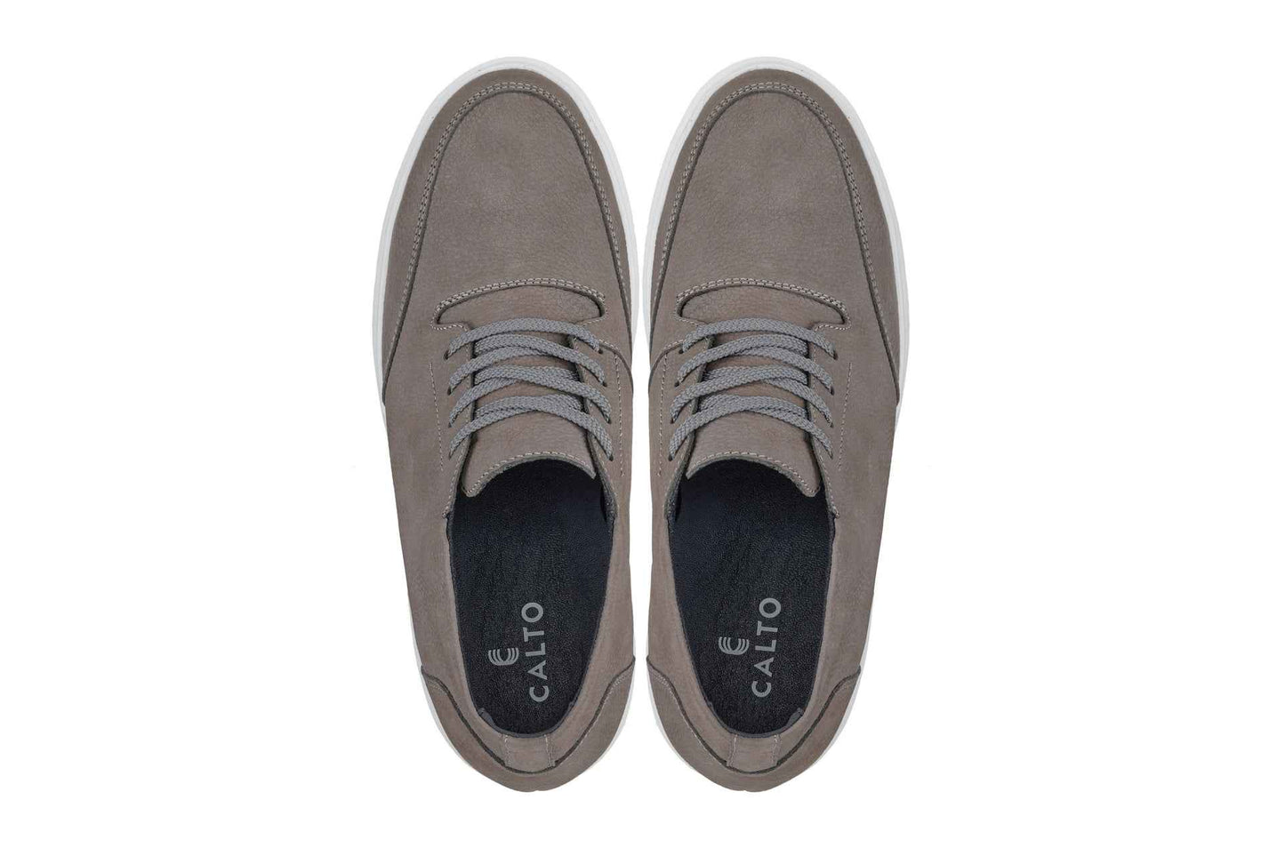 CALTO - J1771  - 3.2 Inches Taller (Grey) - Casual Chunky Sole Boots – Soft Pebble Grain Nubuck Leather Tallmenshoes.com