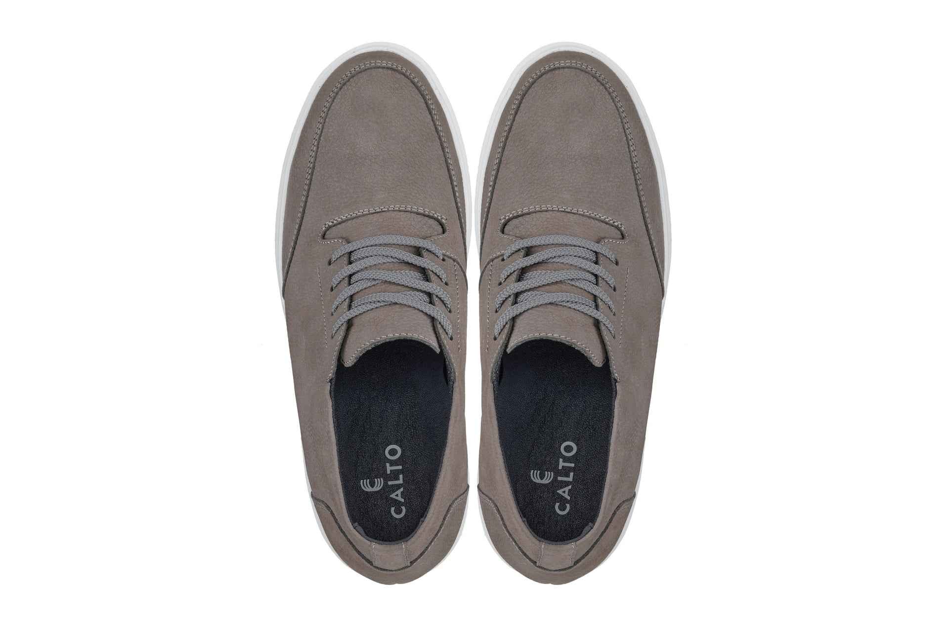 CALTO - J1771  - 3.2 Inches Taller (Grey) - Casual Chunky Sole Boots – Soft Pebble Grain Nubuck Leather Tallmenshoes.com