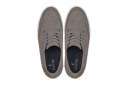 CALTO - J1771  - 3.2 Inches Taller (Grey) - Casual Chunky Sole Boots – Soft Pebble Grain Nubuck Leather Tallmenshoes.com