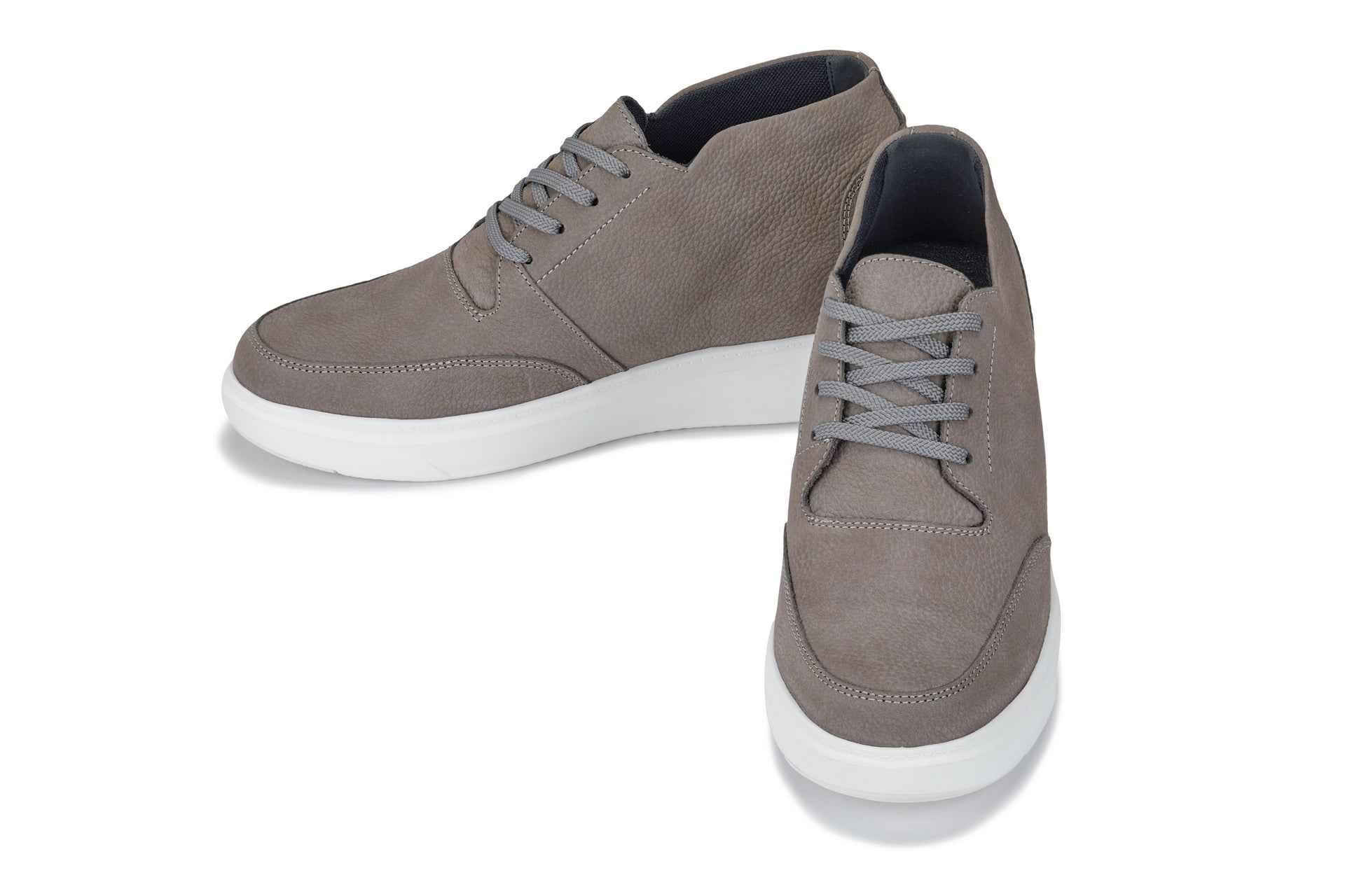 CALTO - J1771  - 3.2 Inches Taller (Grey) - Casual Chunky Sole Boots – Soft Pebble Grain Nubuck Leather Tallmenshoes.com