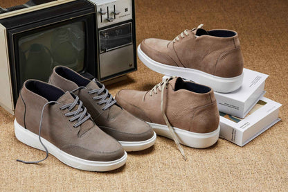 CALTO - J1770  - 3.2 Inches Taller (Khaki) - Casual Chunky Sole Boots – Soft Pebble Grain Nubuck Leather Tallmenshoes.com
