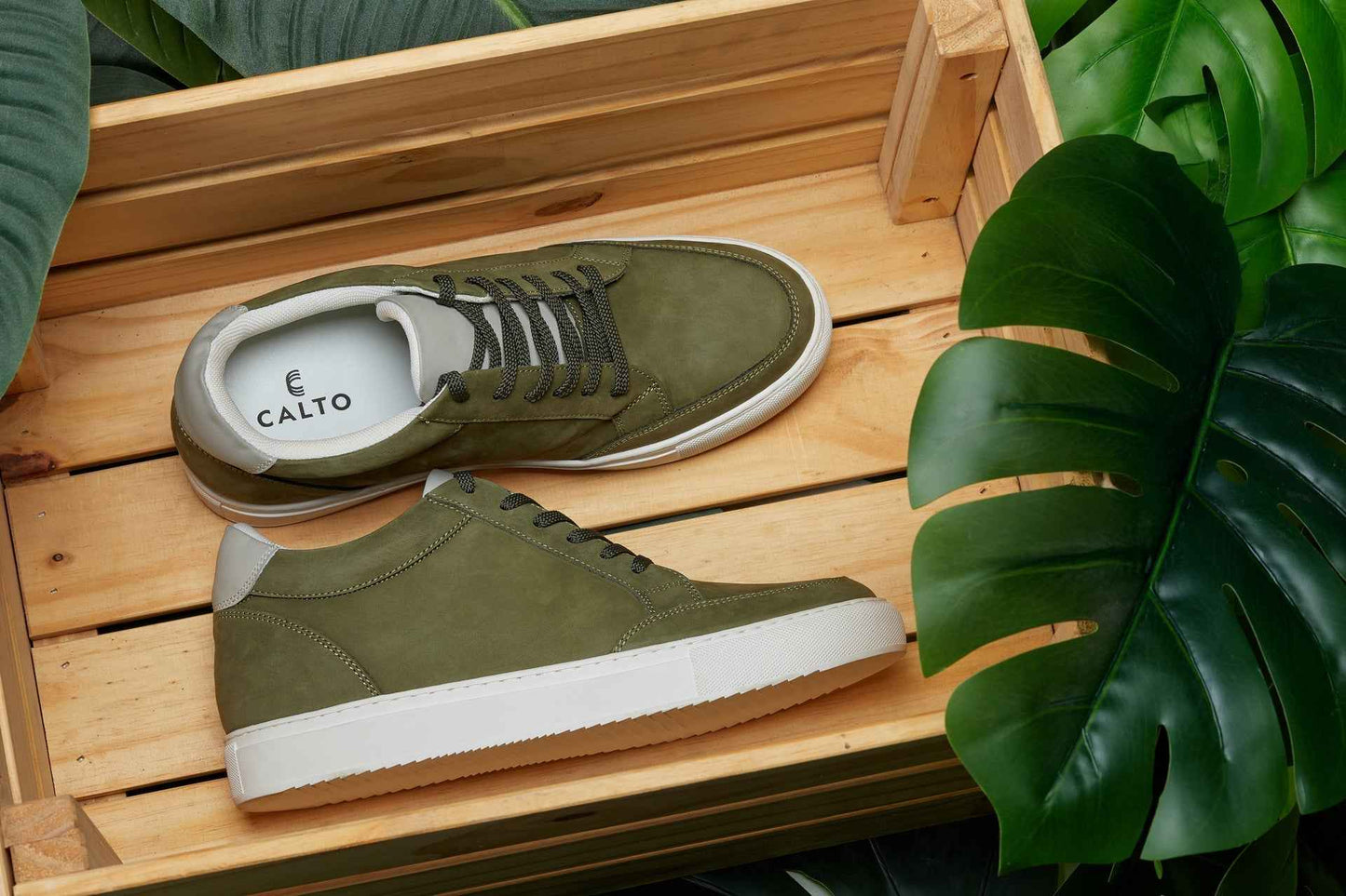 CALTO - J1854 - 2.6 Inches Taller (Olive) Tallmenshoes.com