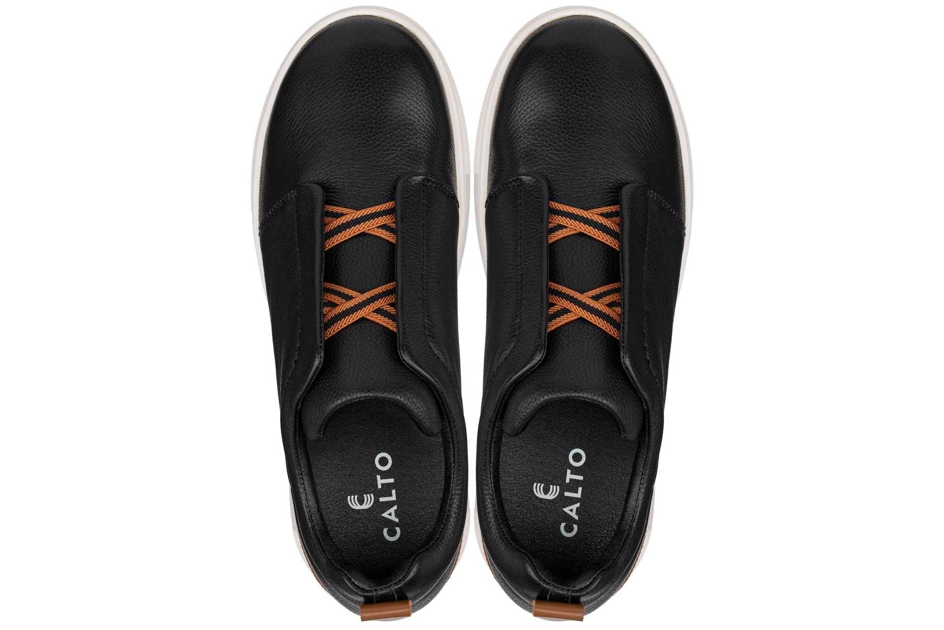 CALTO - J1932  - 2.6 Inches Taller (Black/White Sole) - Slip-On Snoafers Tallmenshoes.com