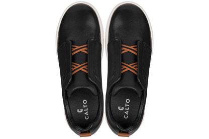 CALTO - J1932  - 2.6 Inches Taller (Black/White Sole) - Slip-On Snoafers Tallmenshoes.com