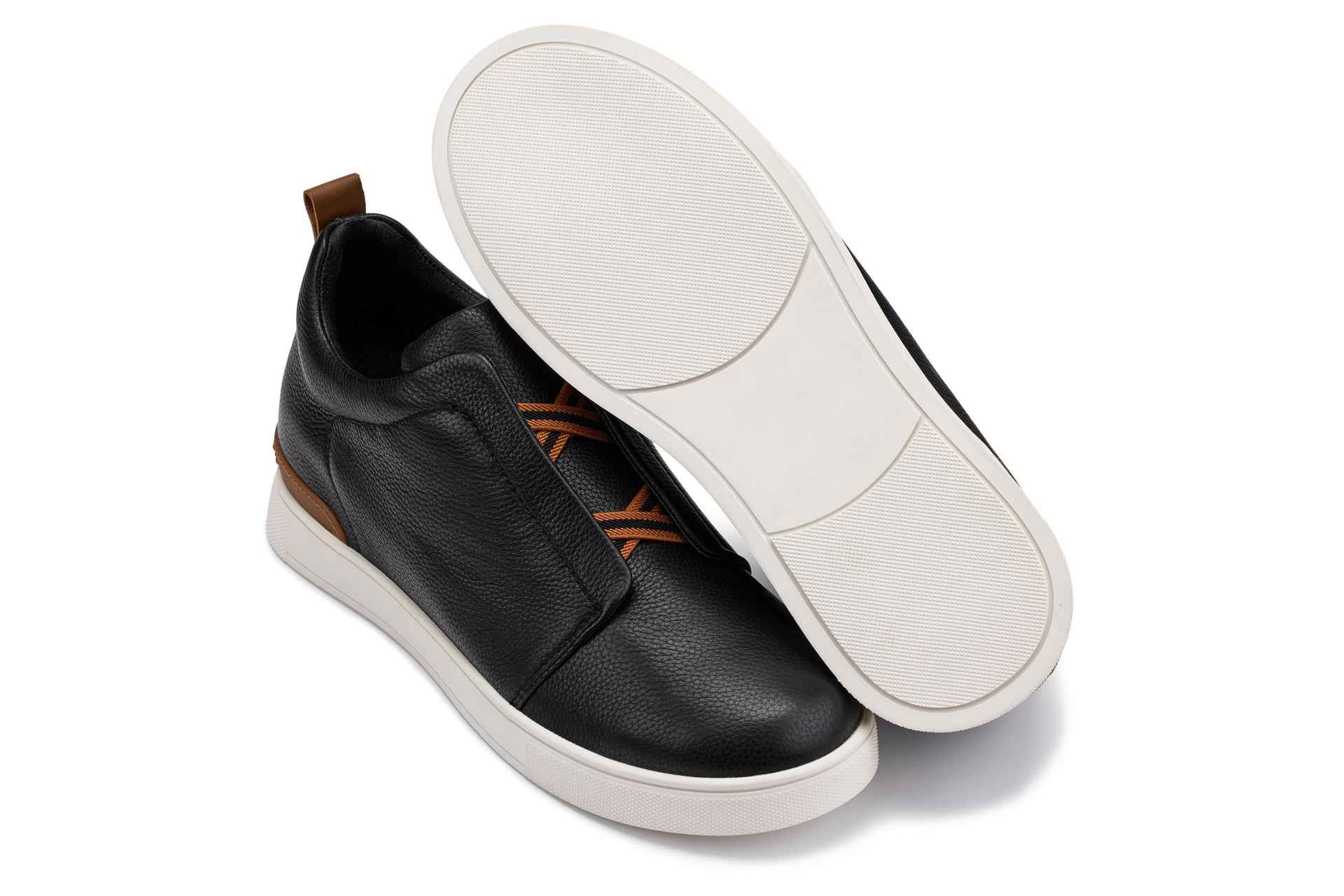 CALTO - J1932  - 2.6 Inches Taller (Black/White Sole) - Slip-On Snoafers Tallmenshoes.com