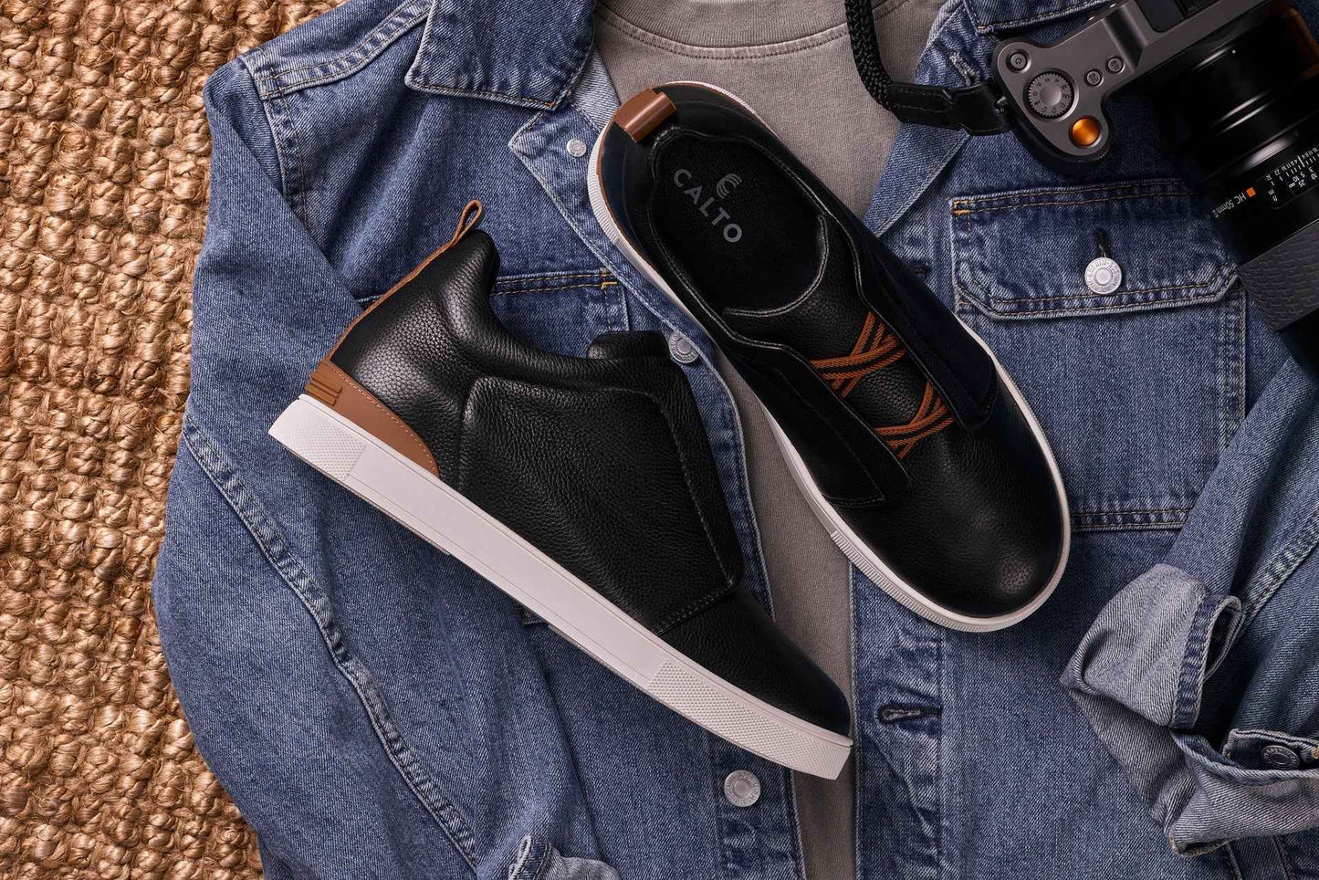 CALTO - J1932  - 2.6 Inches Taller (Black/White Sole) - Slip-On Snoafers Tallmenshoes.com