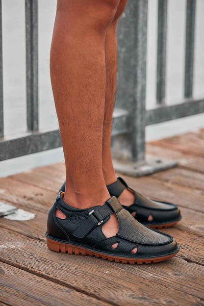 CALTO - K0751 - 2.8 Inches Taller (Black) - Lightweight Casual Fisherman Sandal Tallmenshoes.com