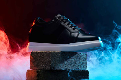 CALTO - K1530 - 3 Inches Taller (Black) - Lightweight Leather Sneakers Tallmenshoes.com