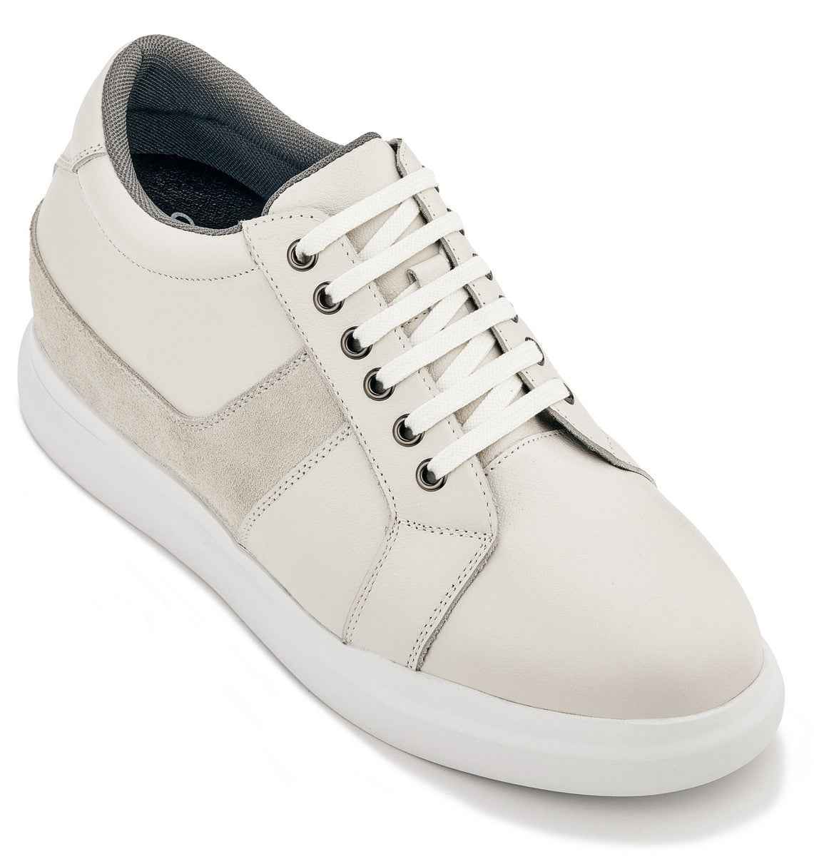 CALTO - K1531 - 3 Inches Taller (Off White) - Lightweight Leather Sneakers Tallmenshoes.com