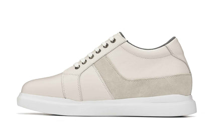 CALTO - K1531 - 3 Inches Taller (Off White) - Lightweight Leather Sneakers Tallmenshoes.com