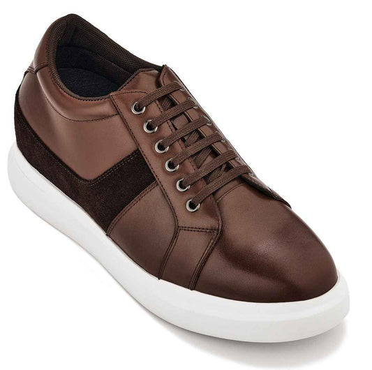 CALTO - K1532 - 3 Inches Taller (Coffee Brown) - Lightweight Leather Sneakers Tallmenshoes.com