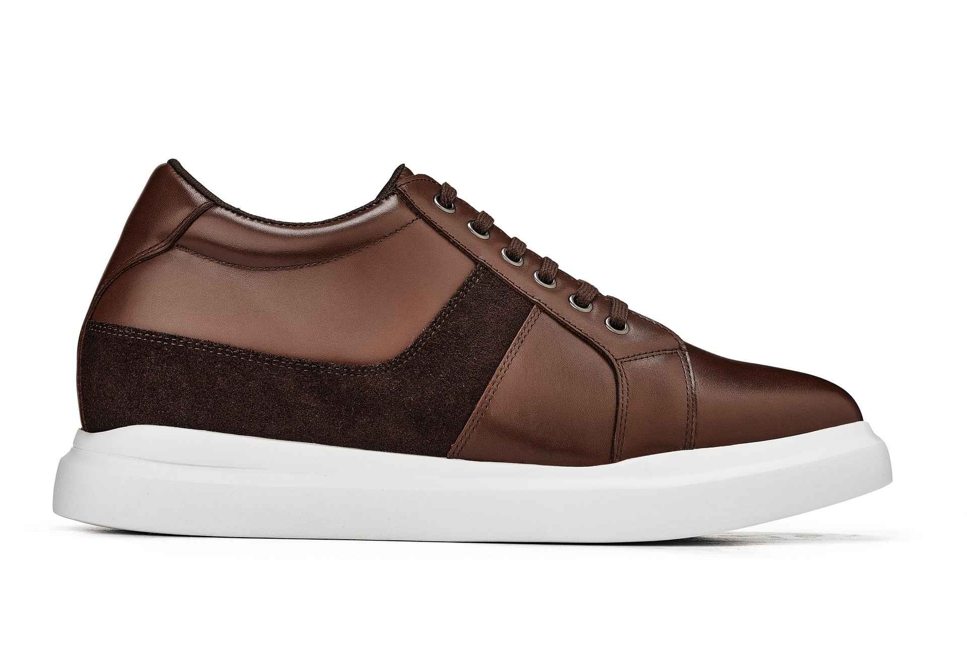 CALTO - K1532 - 3 Inches Taller (Coffee Brown) - Lightweight Leather Sneakers Tallmenshoes.com