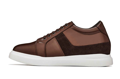 CALTO - K1532 - 3 Inches Taller (Coffee Brown) - Lightweight Leather Sneakers Tallmenshoes.com