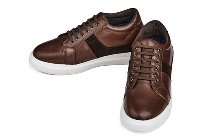 CALTO - K1532 - 3 Inches Taller (Coffee Brown) - Lightweight Leather Sneakers Tallmenshoes.com