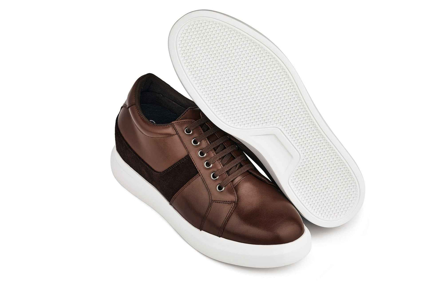 CALTO - K1532 - 3 Inches Taller (Coffee Brown) - Lightweight Leather Sneakers Tallmenshoes.com