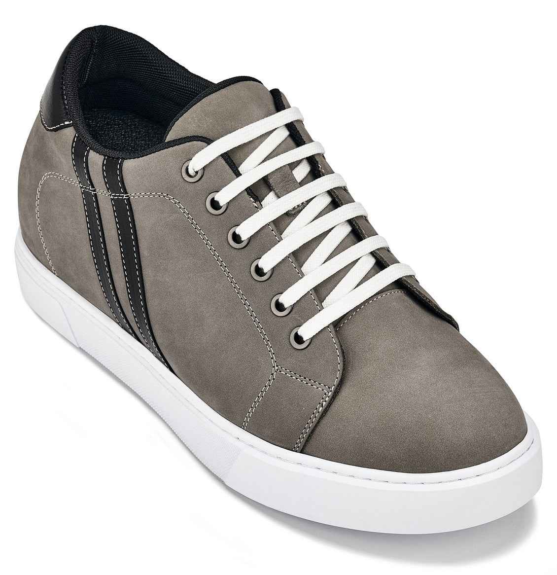 CALTO - K1550 - 2.8 Inches Taller (Nubuck Grey) - Lace Up Casual Sneakers Tallmenshoes.com