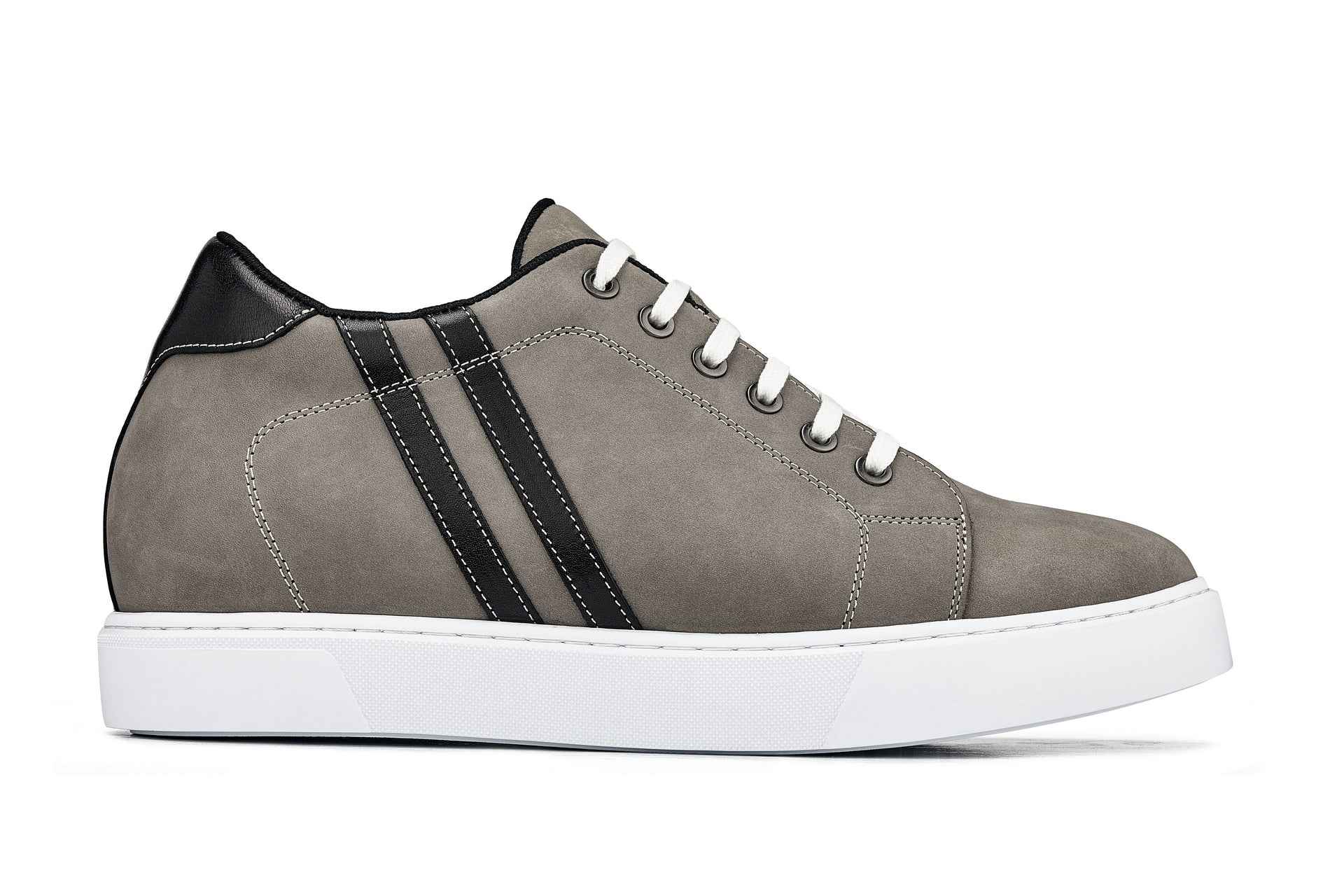 CALTO - K1550 - 2.8 Inches Taller (Nubuck Grey) - Lace Up Casual Sneakers Tallmenshoes.com