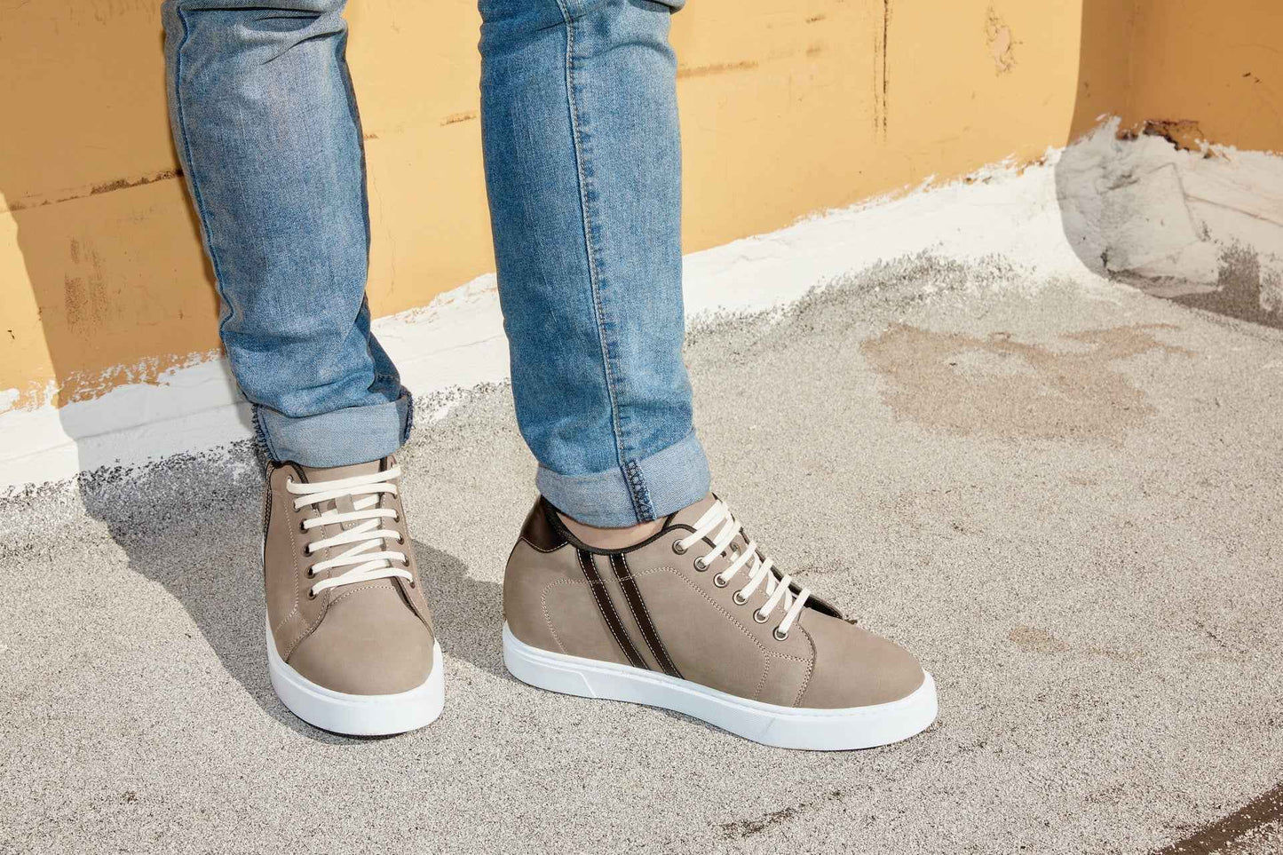 CALTO - K1550 - 2.8 Inches Taller (Nubuck Grey) - Lace Up Casual Sneakers Tallmenshoes.com