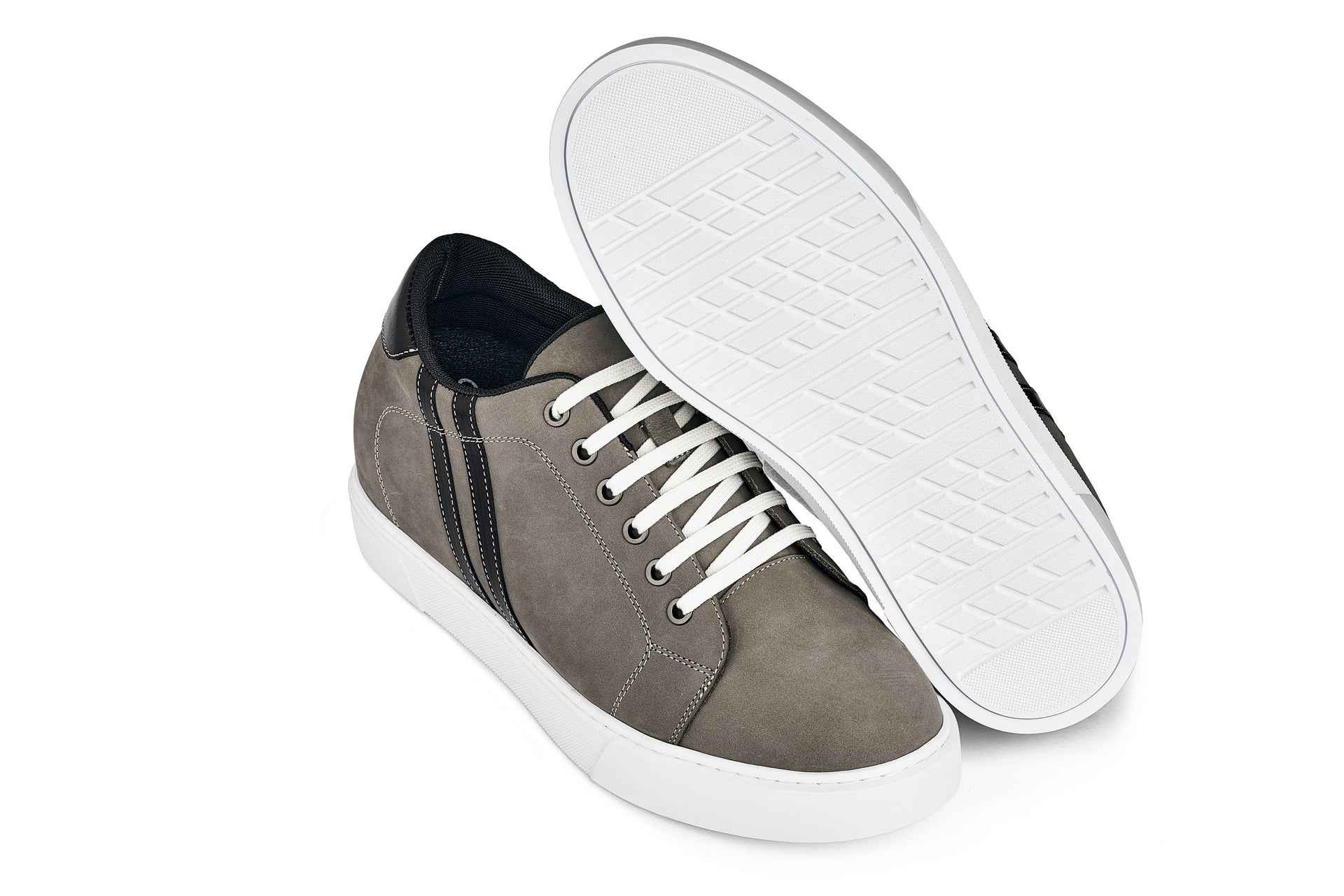 CALTO - K1550 - 2.8 Inches Taller (Nubuck Grey) - Lace Up Casual Sneakers Tallmenshoes.com