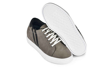 CALTO - K1550 - 2.8 Inches Taller (Nubuck Grey) - Lace Up Casual Sneakers Tallmenshoes.com