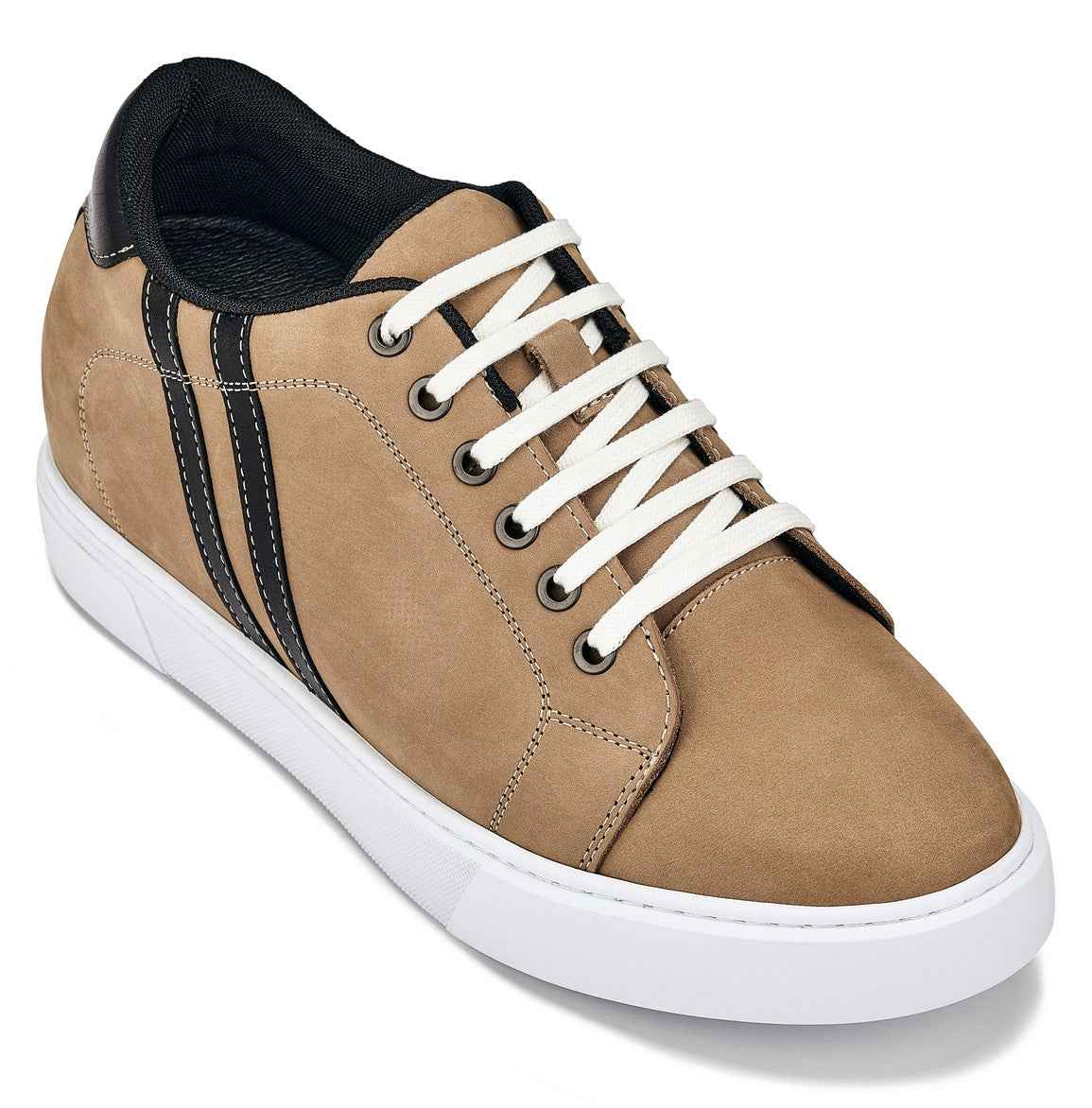 CALTO - K1551 - 2.8 Inches Taller (Nubuck Tan) - Lace Up Casual Sneakers Tallmenshoes.com
