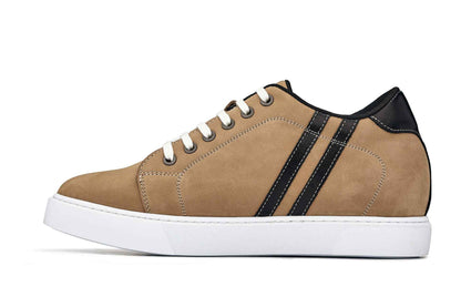 CALTO - K1551 - 2.8 Inches Taller (Nubuck Tan) - Lace Up Casual Sneakers Tallmenshoes.com