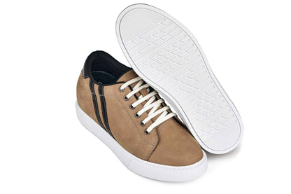 CALTO - K1551 - 2.8 Inches Taller (Nubuck Tan) - Lace Up Casual Sneakers Tallmenshoes.com