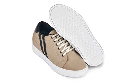 CALTO - K1552 - 2.8 Inches Taller (Taupe) - Lace Up Casual Sneakers Tallmenshoes.com