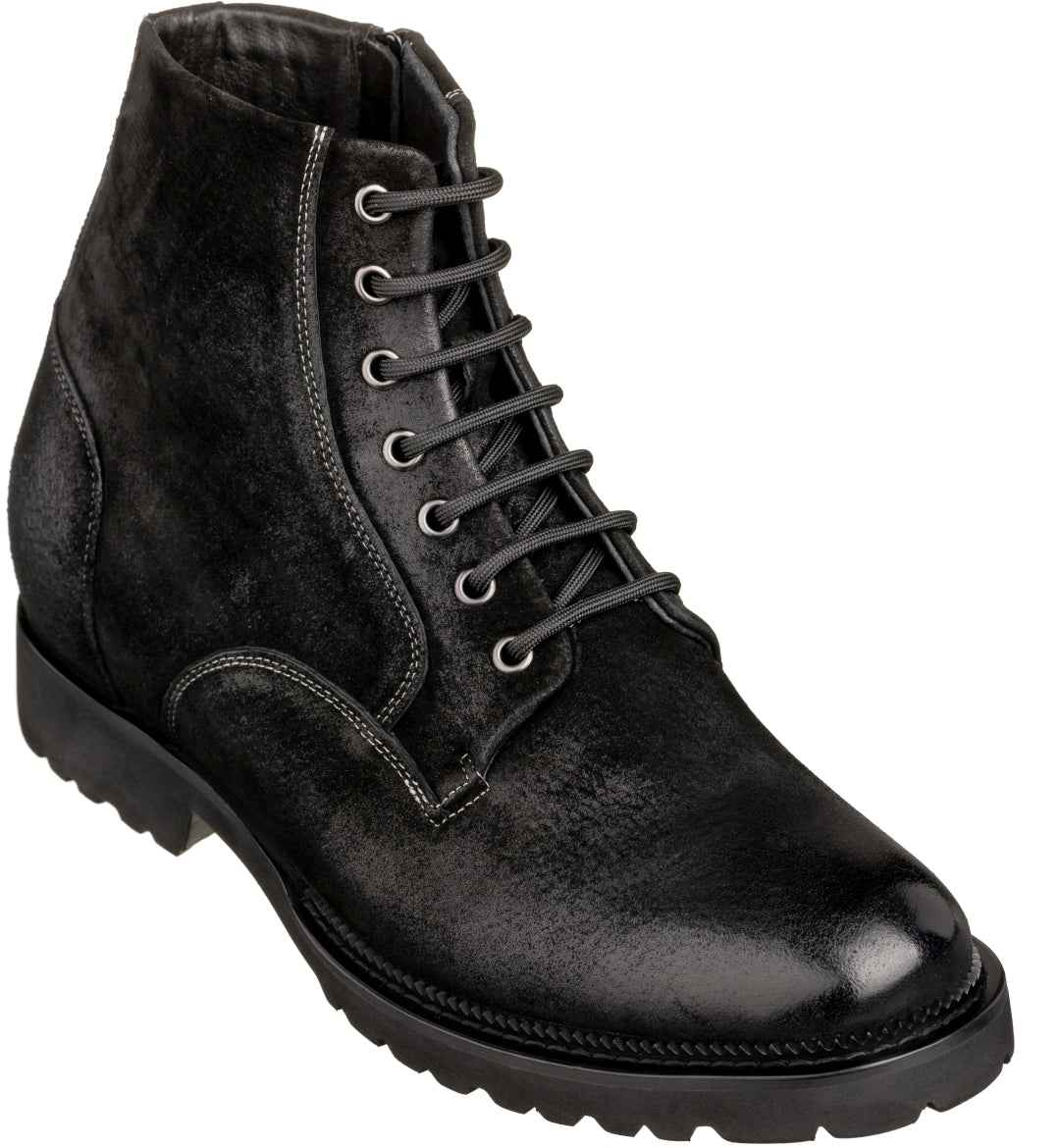 CALTO - K24401 - 3 Inches Taller (Nubuck Black) - Casual Zipper Boots Tallmenshoes.com